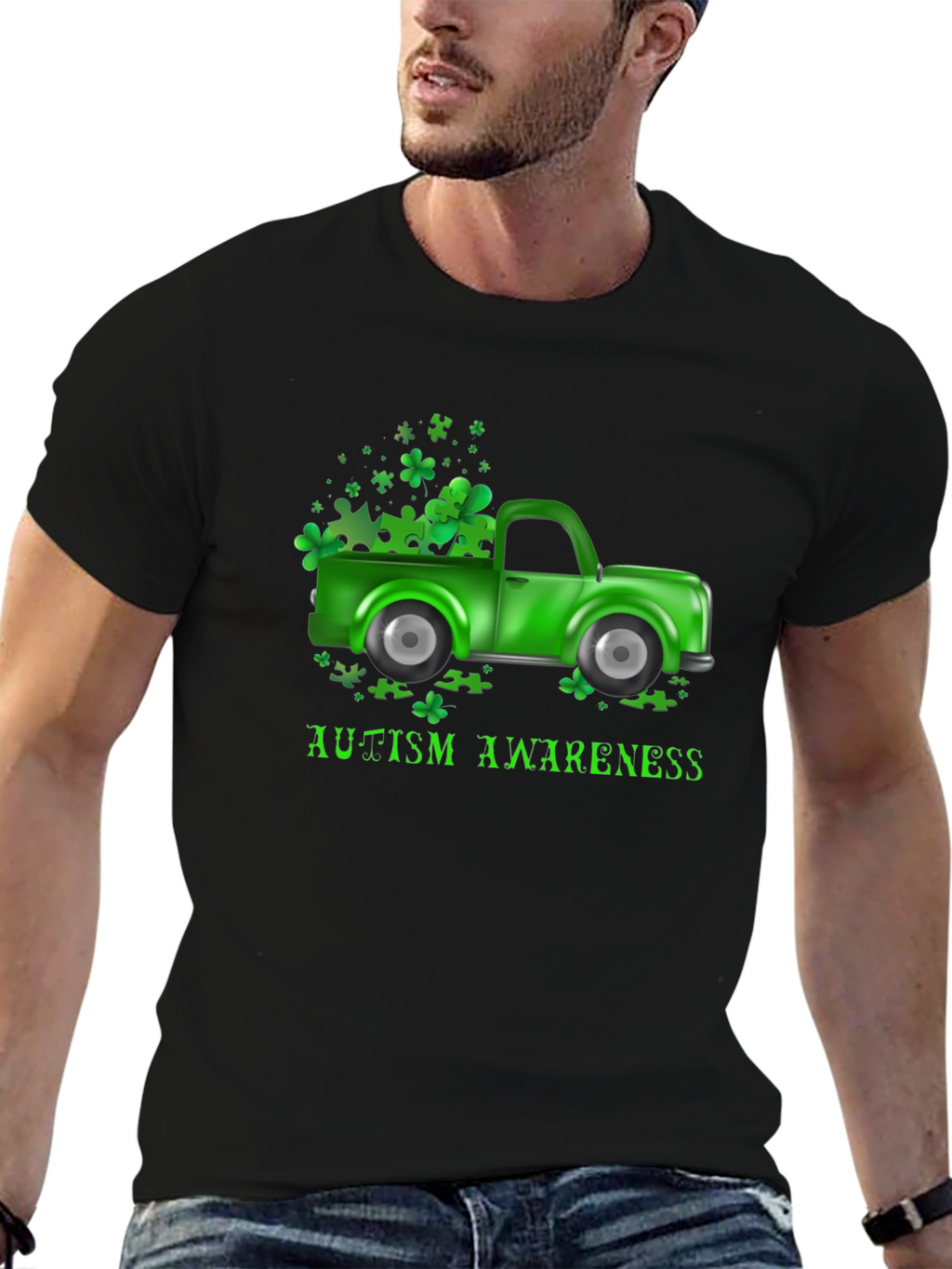 Autism Awareness Shamrock Truck T-Shirt