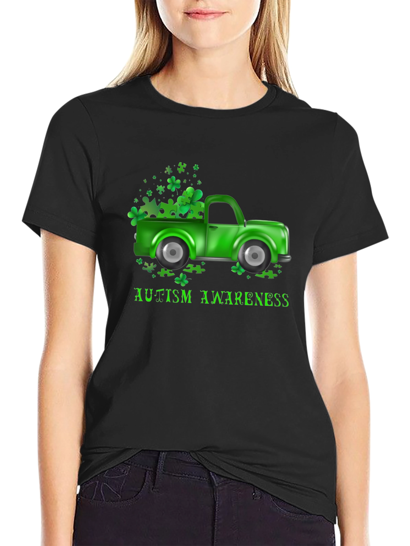 Autism Awareness Shamrock Truck T-Shirt