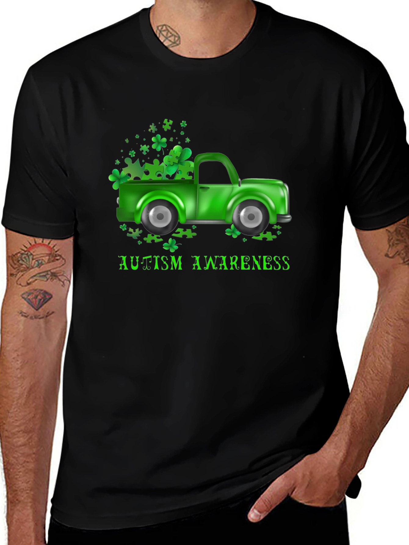 Autism Awareness Shamrock Truck T-Shirt