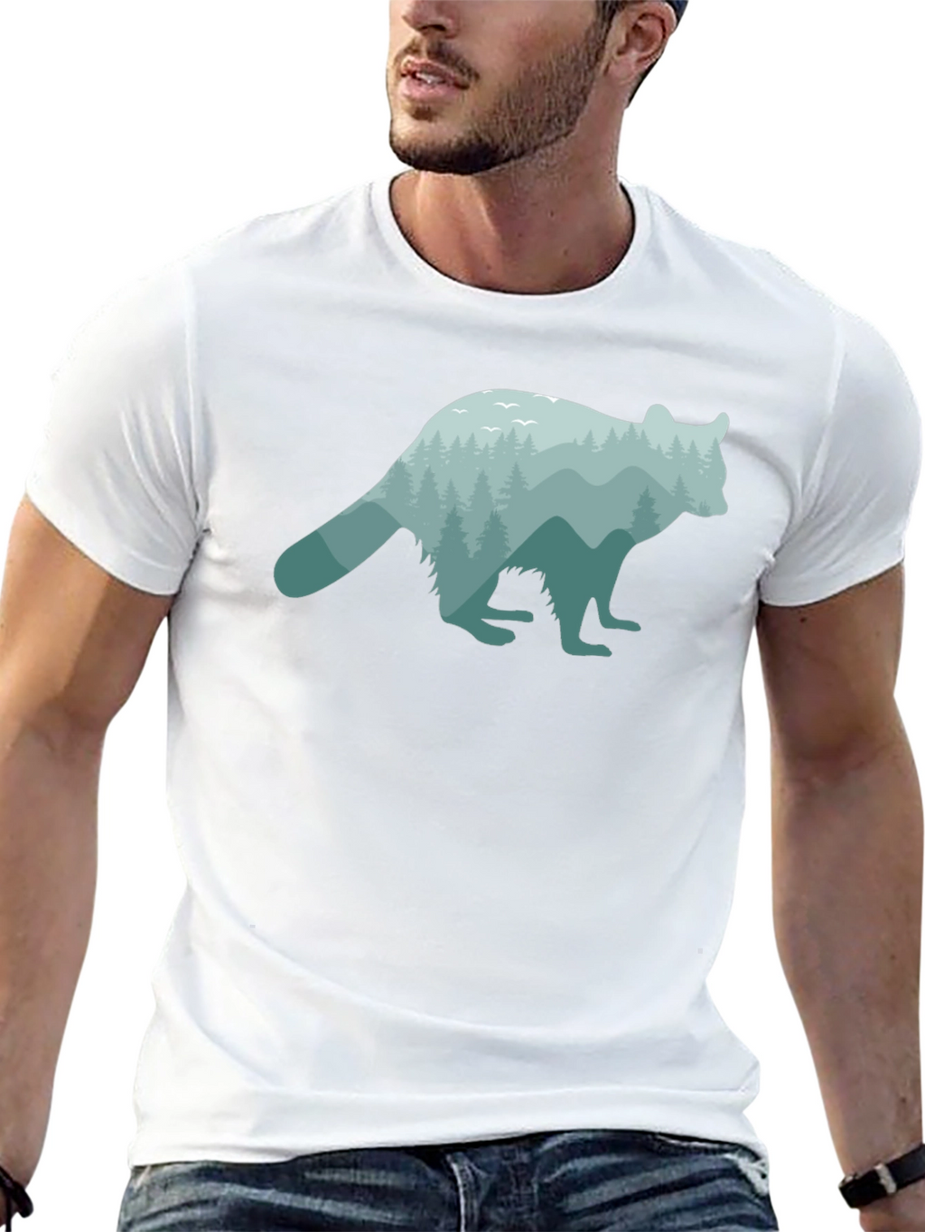 Nature Raccoon Graphic Tee - Soft Black Cotton T-Shirt