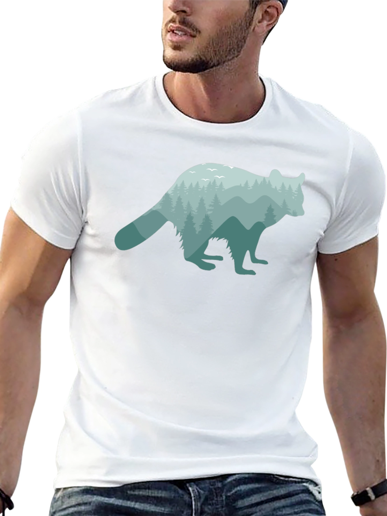 Nature Raccoon Graphic Tee - Soft Black Cotton T-Shirt