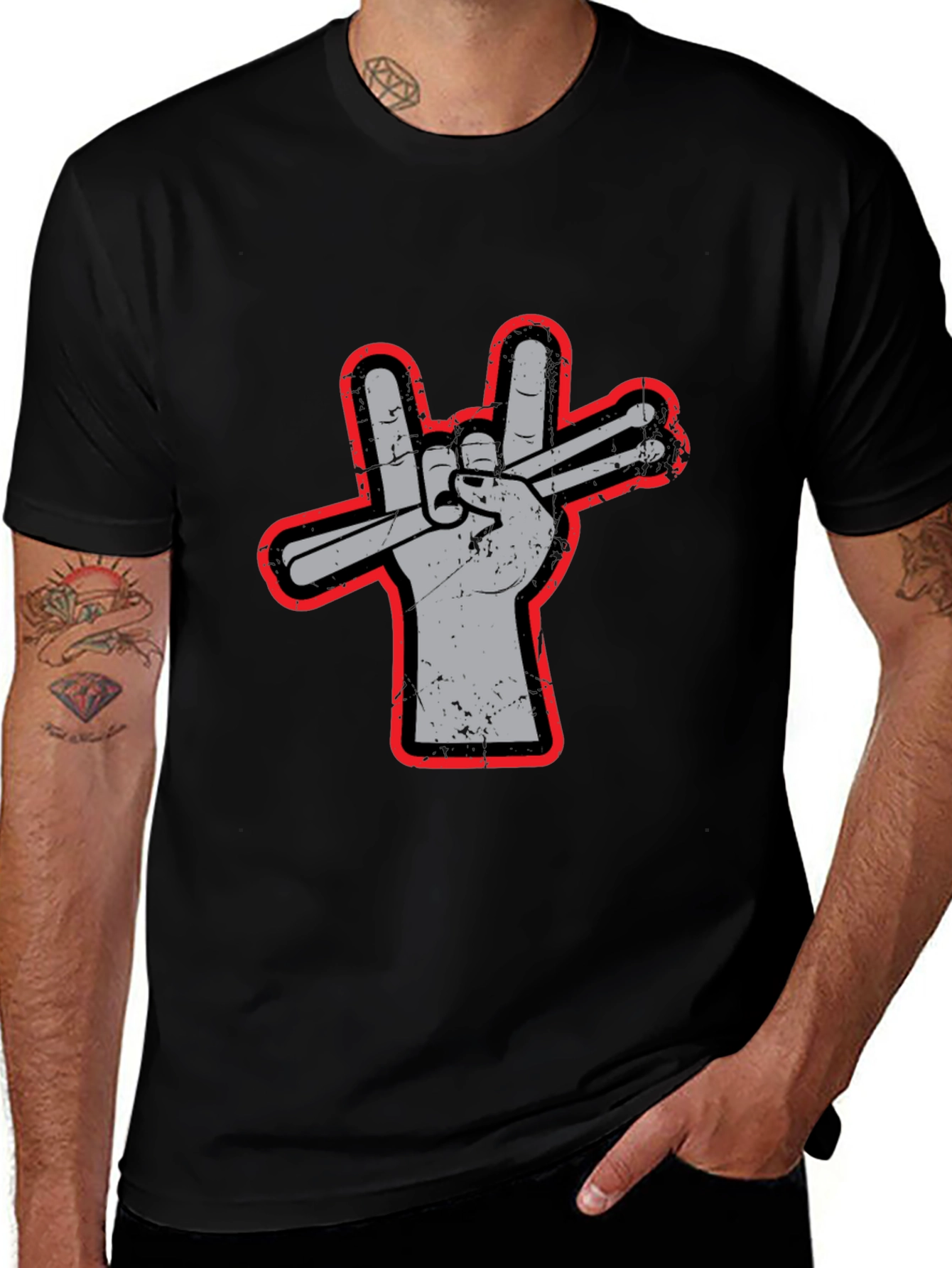 Drummer Hand Peace Sign Graphic Tee - Rock On!