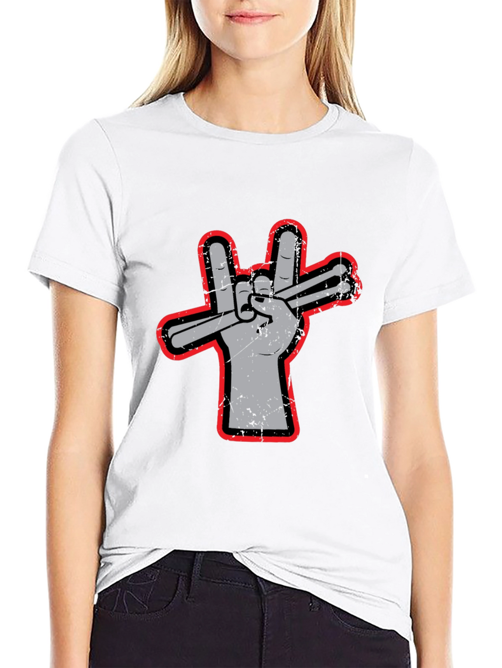 Drummer Hand Peace Sign Graphic Tee - Rock On!