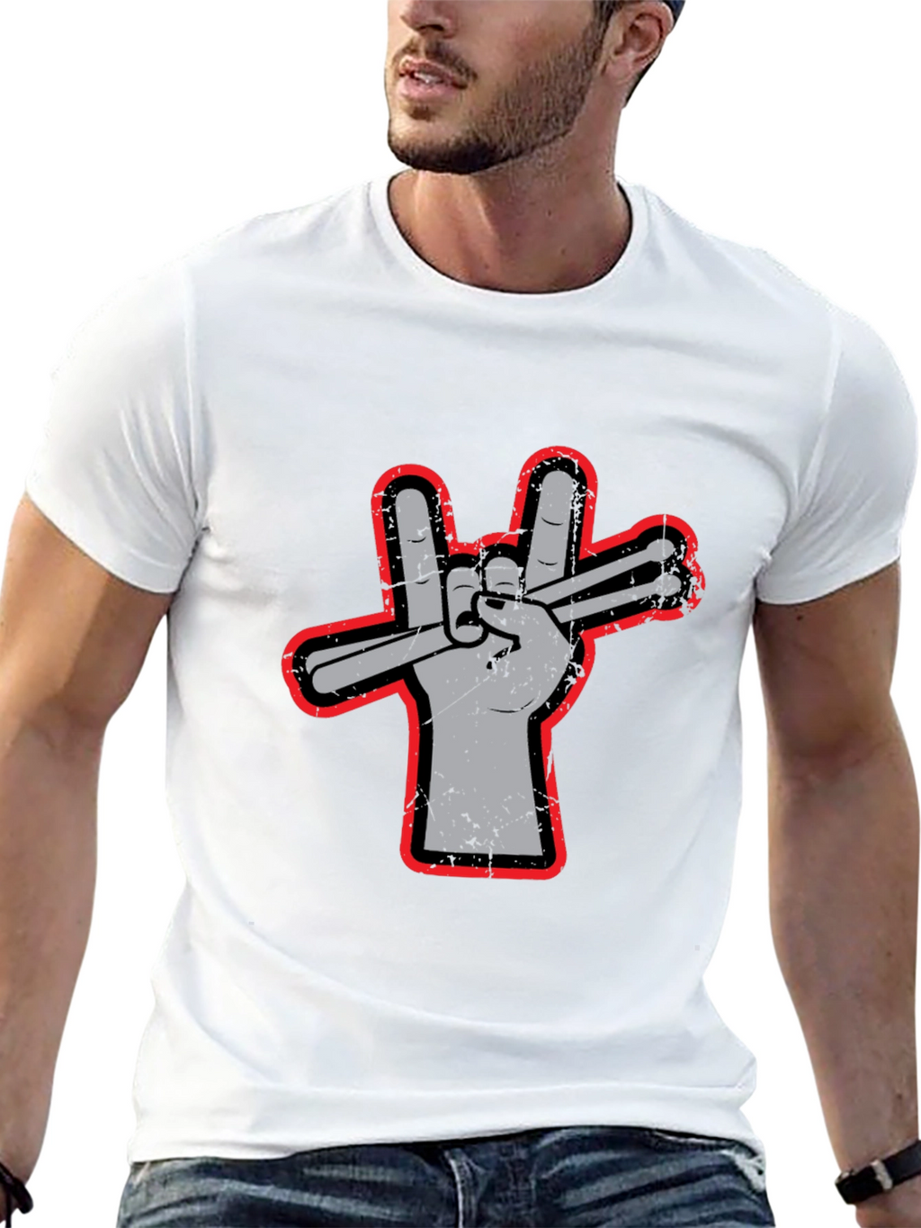 Drummer Hand Peace Sign Graphic Tee - Rock On!