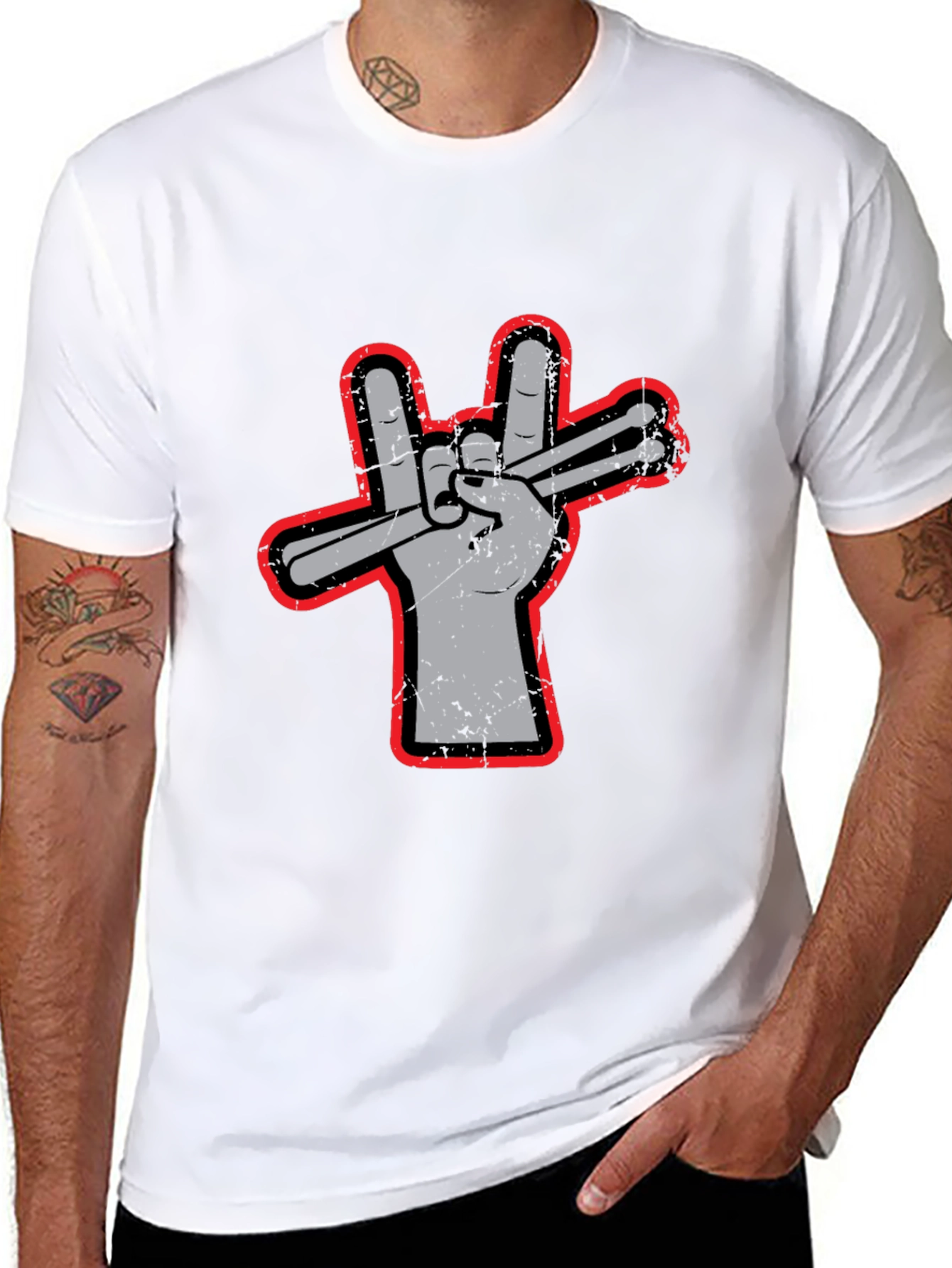 Drummer Hand Peace Sign Graphic Tee - Rock On!