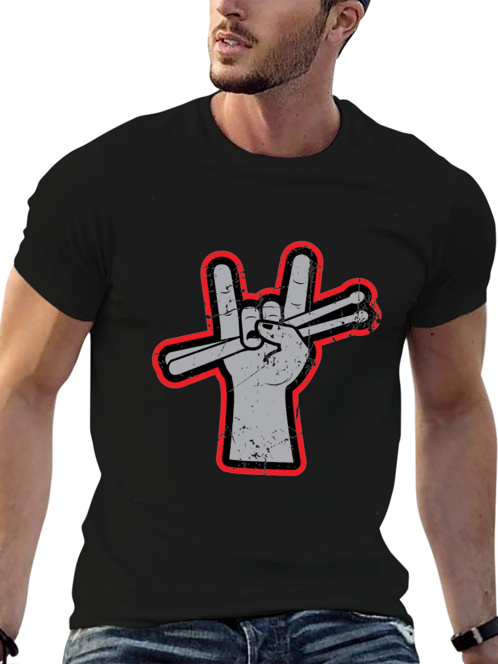 Drummer Hand Peace Sign Graphic Tee - Rock On!