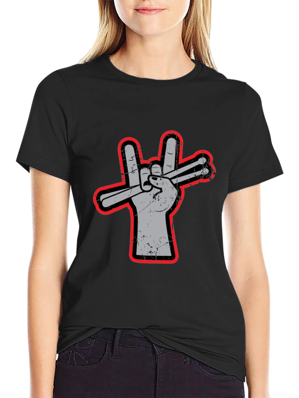 Drummer Hand Peace Sign Graphic Tee - Rock On!
