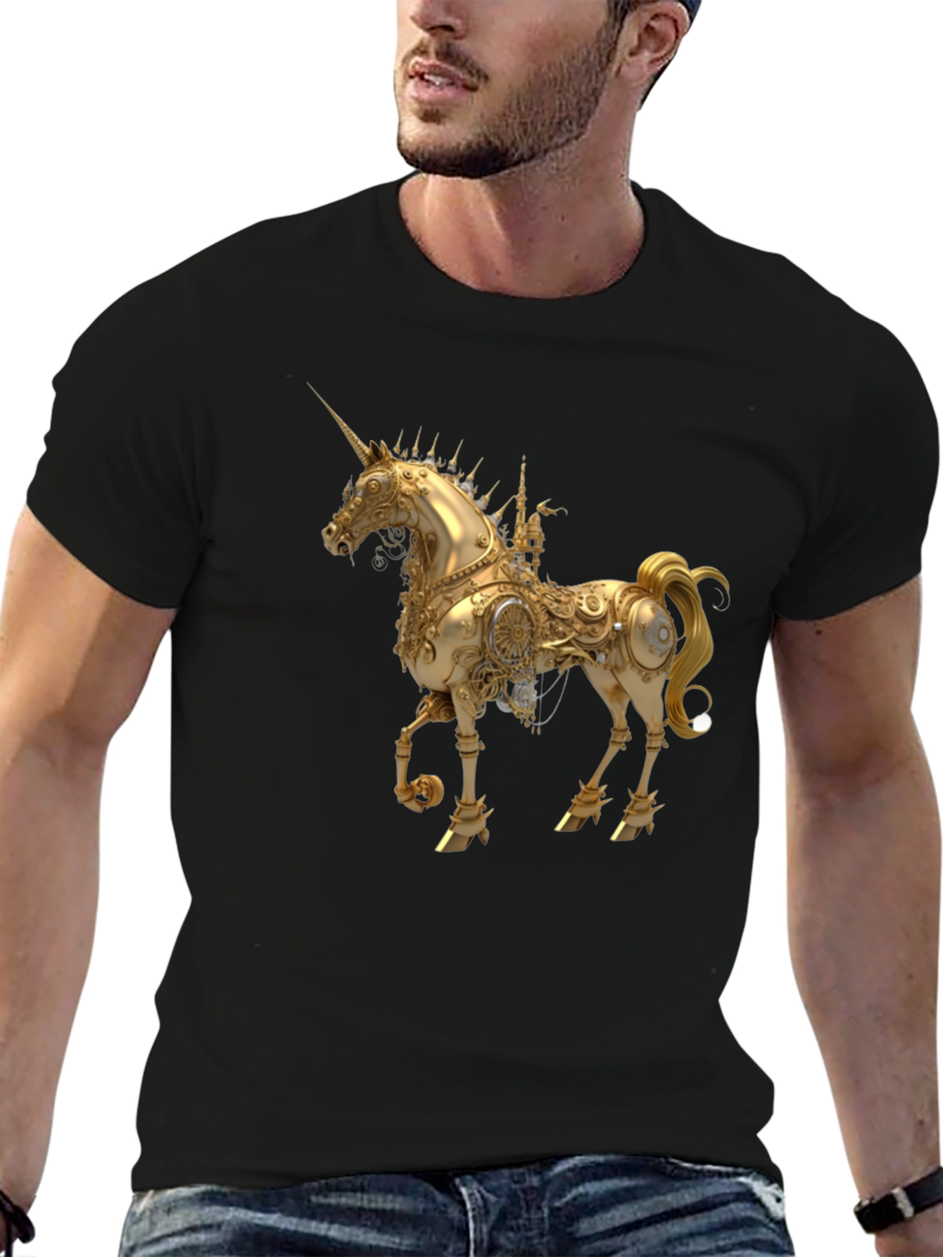 Steampunk Unicorn Graphic Black T-Shirt