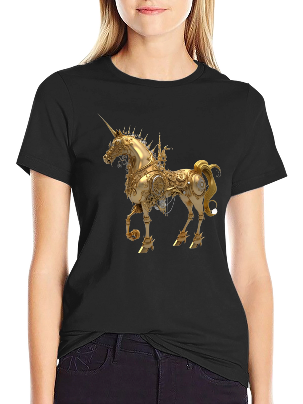 Steampunk Unicorn Graphic Black T-Shirt