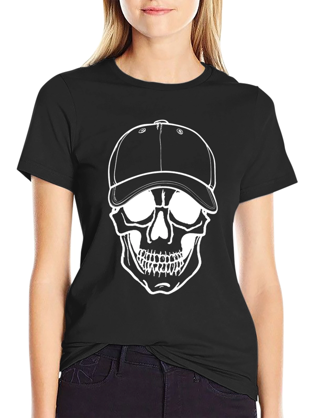 Skull Graphic T-Shirt - Baseball Cap Design
