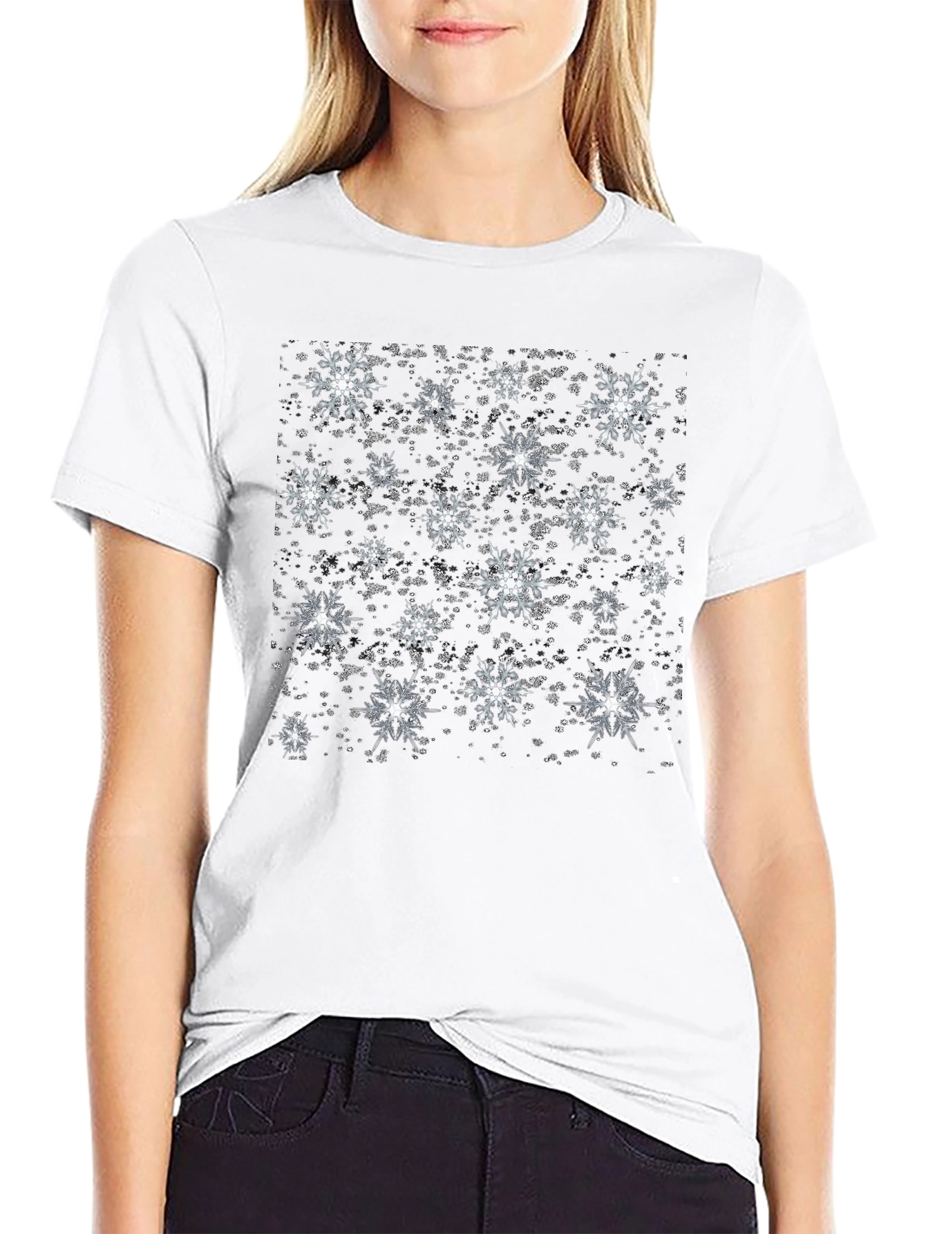Snowflake Pattern Black T-Shirt