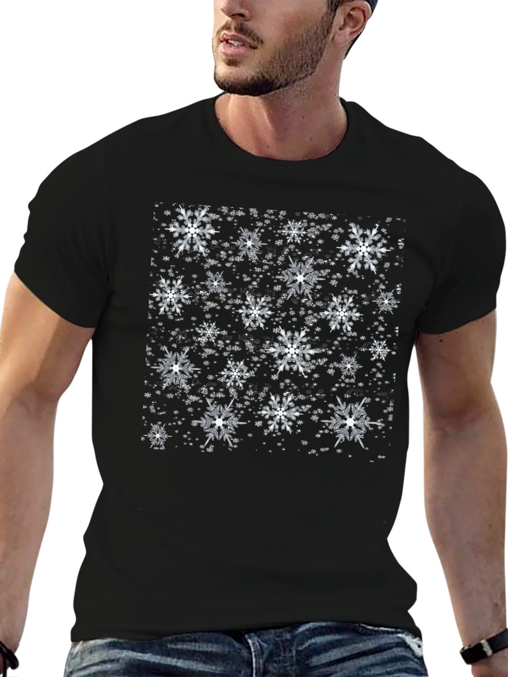 Snowflake Pattern Black T-Shirt