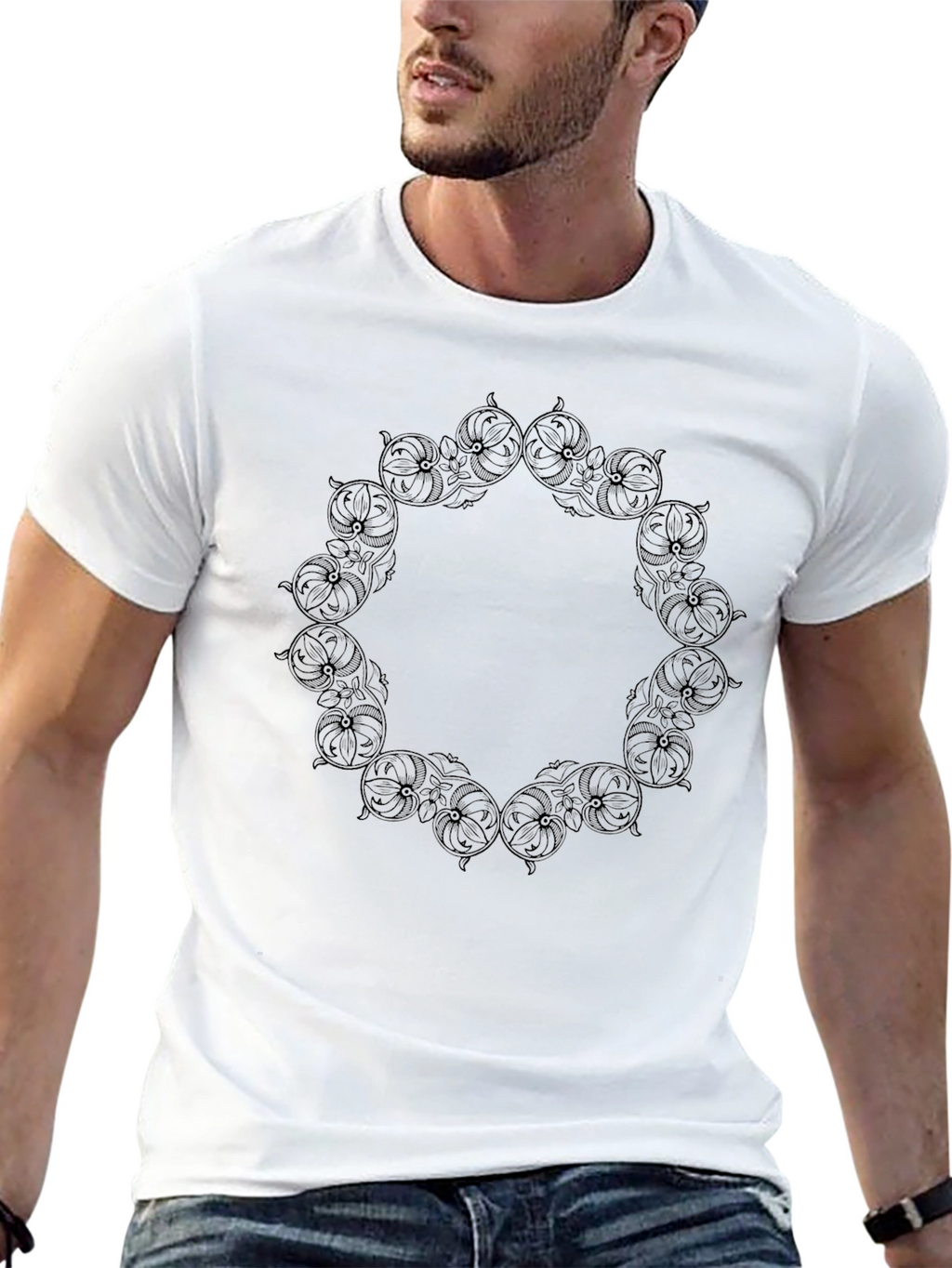Black Graphic Tee - Ornate Circle Design