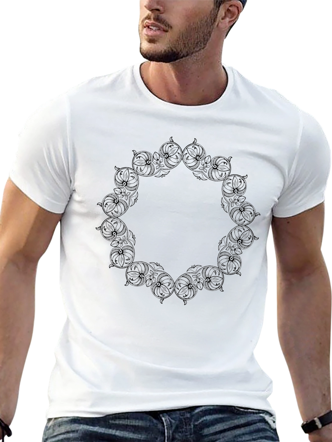 Black Graphic Tee - Ornate Circle Design