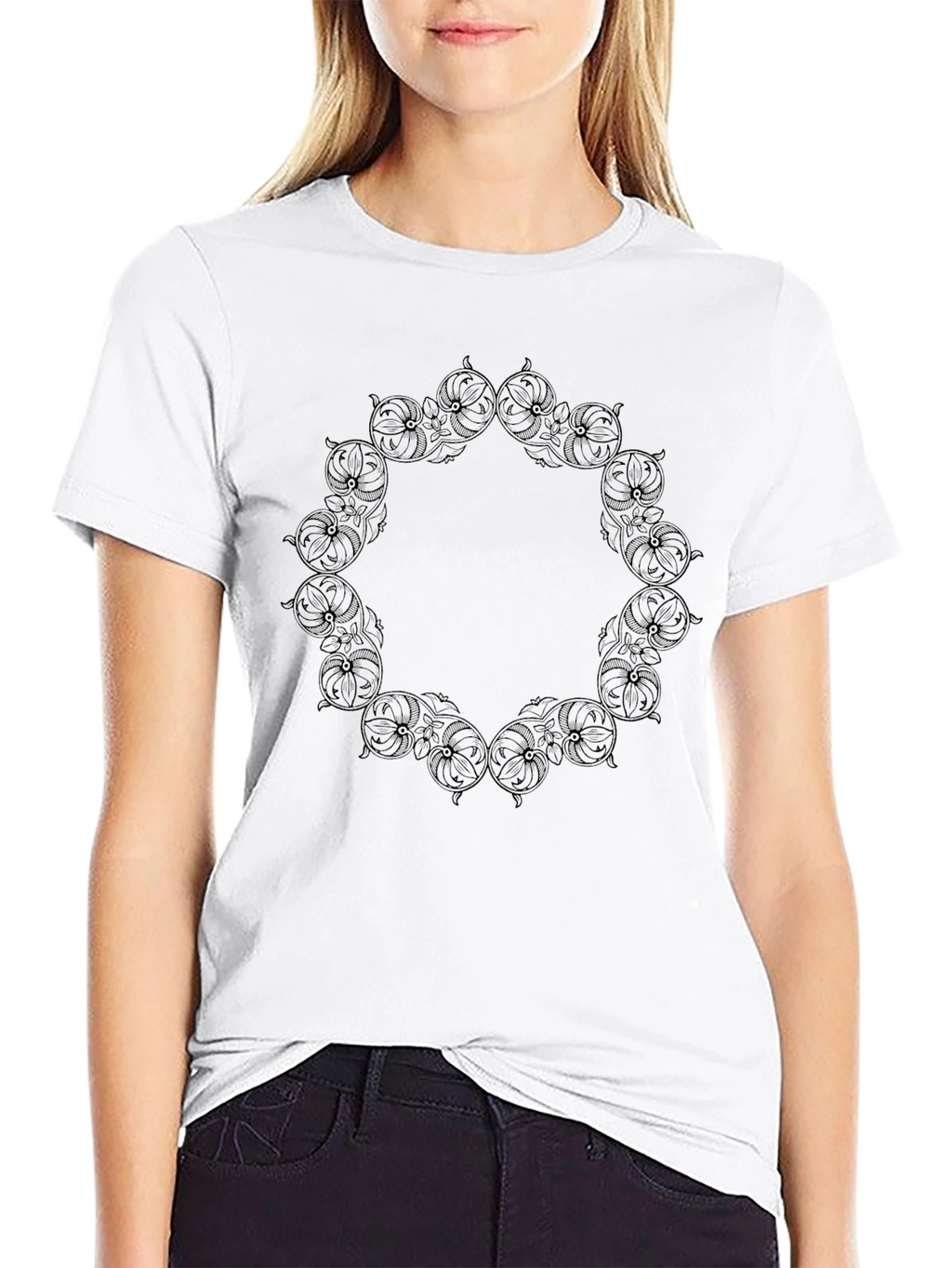 Black Graphic Tee - Ornate Circle Design