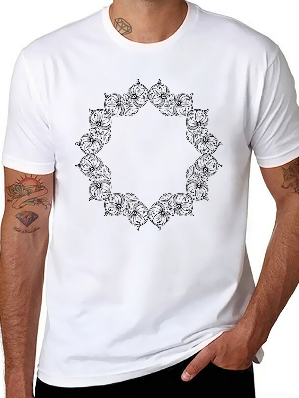 Black Graphic Tee - Ornate Circle Design