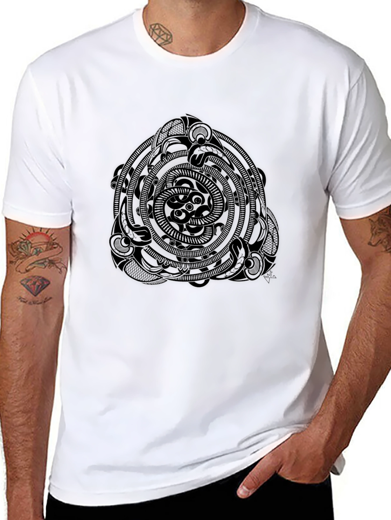 Mens Black T-Shirt with Tribal Circle Design