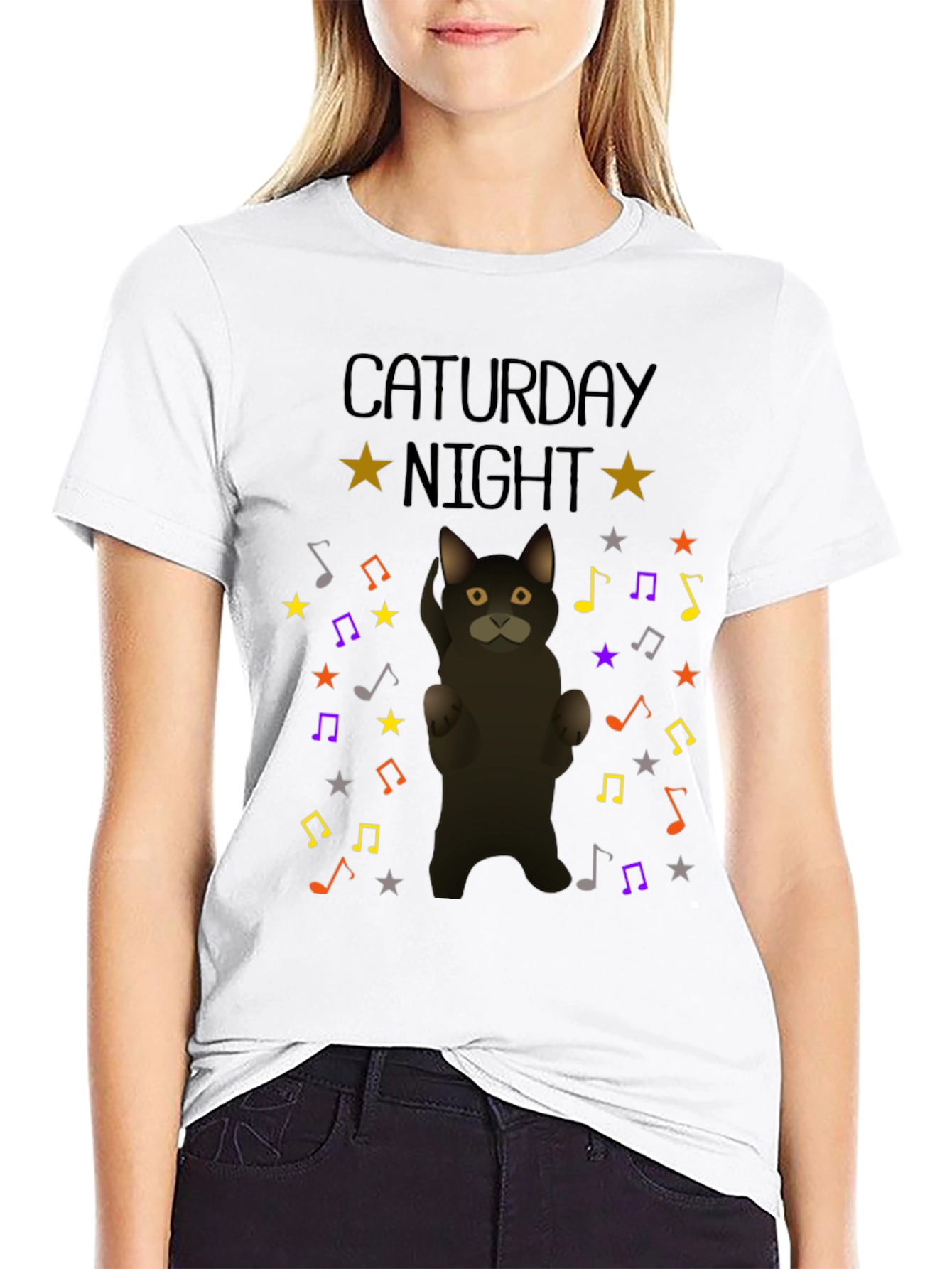 Caturday Night Cat Music Note T-Shirt