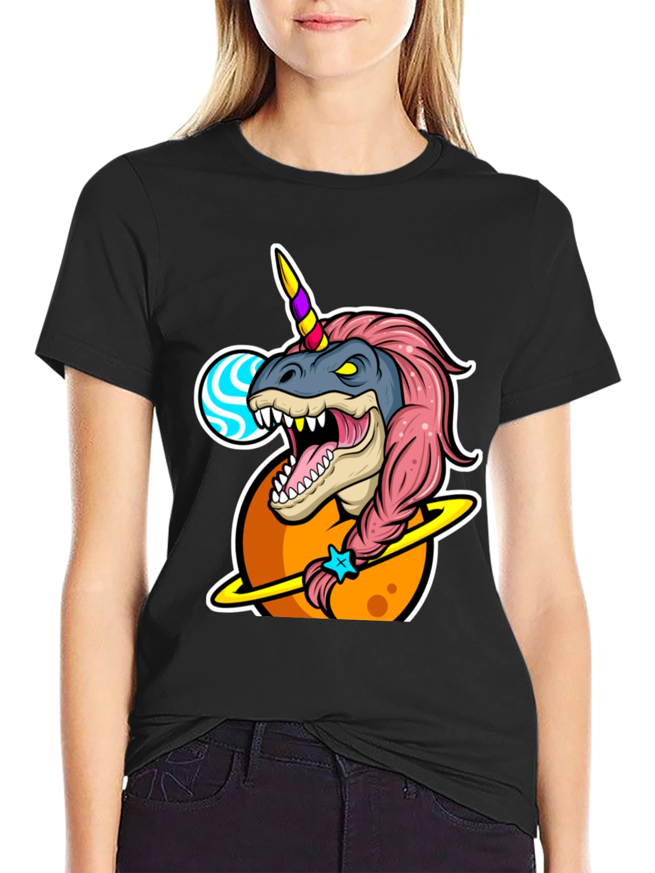 Dino Unicorn T-Shirt - Black Cotton Blend