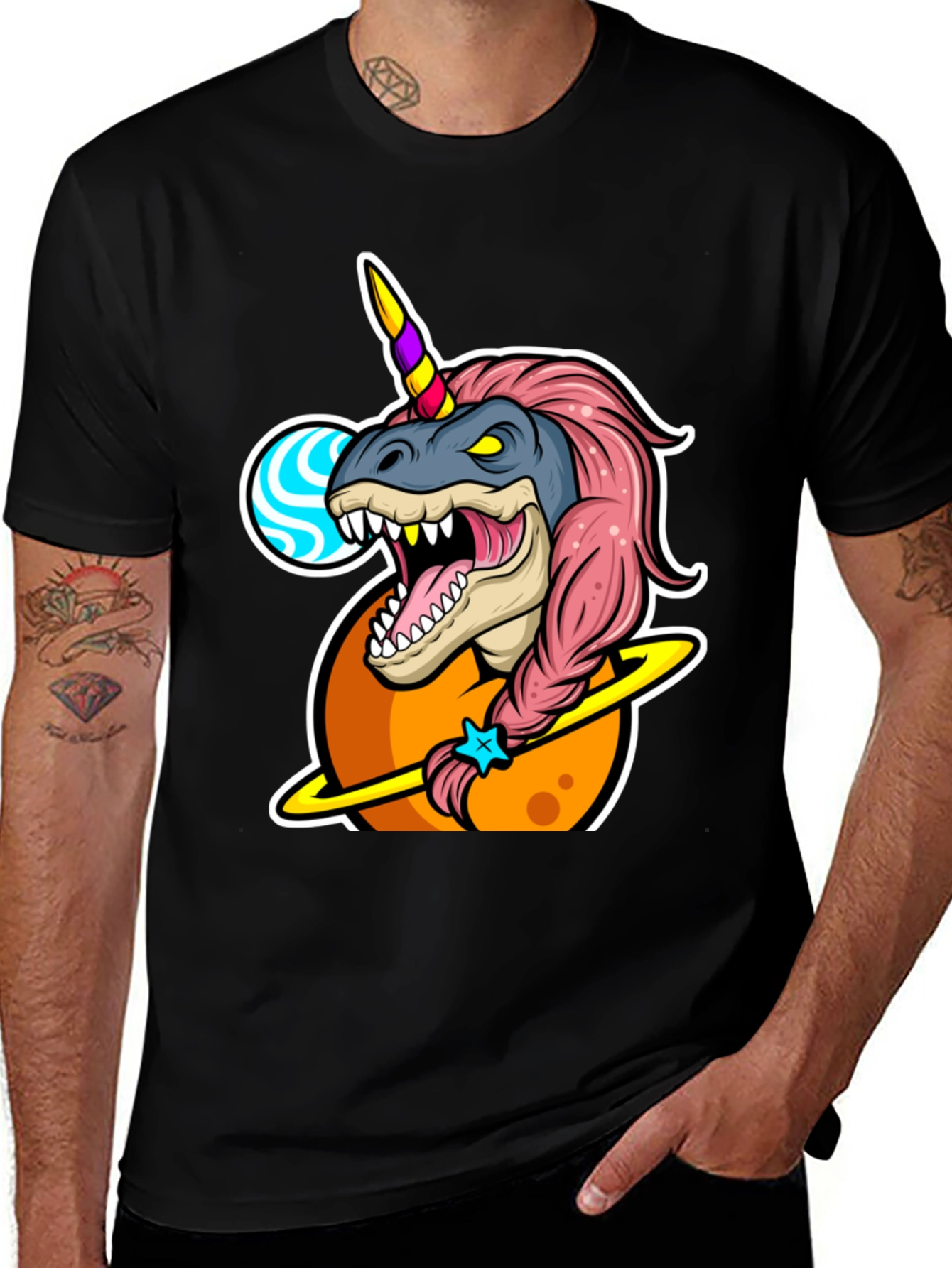 Dino Unicorn T-Shirt - Black Cotton Blend