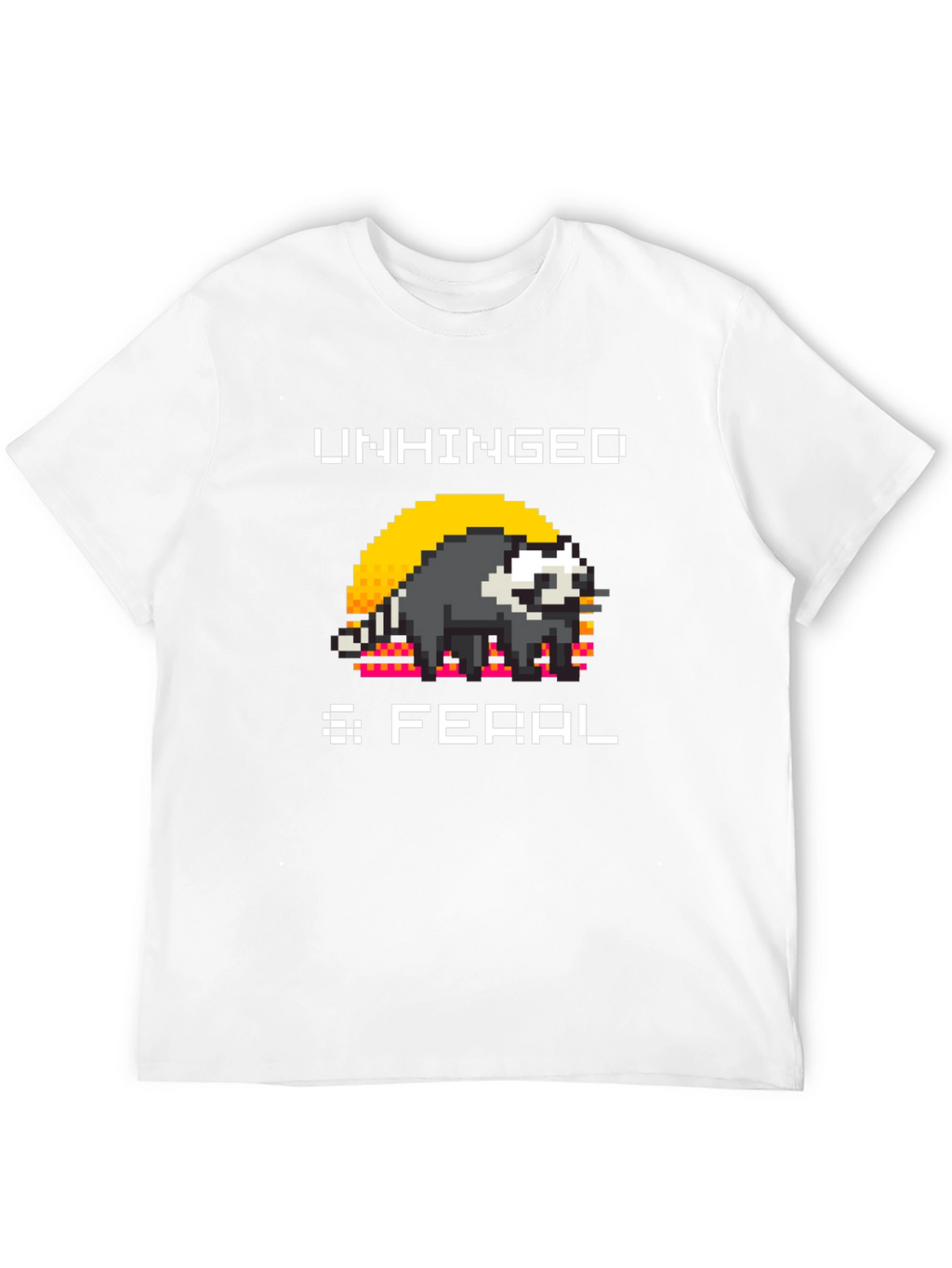 Unhinged & Feral T-Shirt - Pixel Art Raccoon Tee