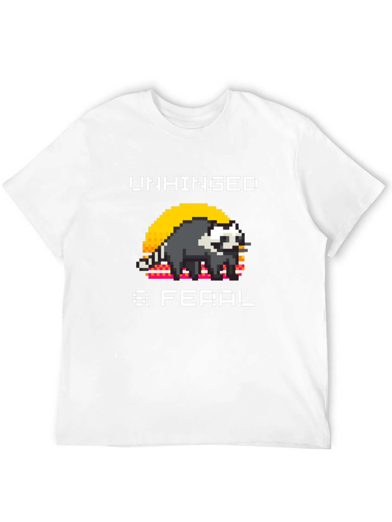 Unhinged & Feral T-Shirt - Pixel Art Raccoon Tee