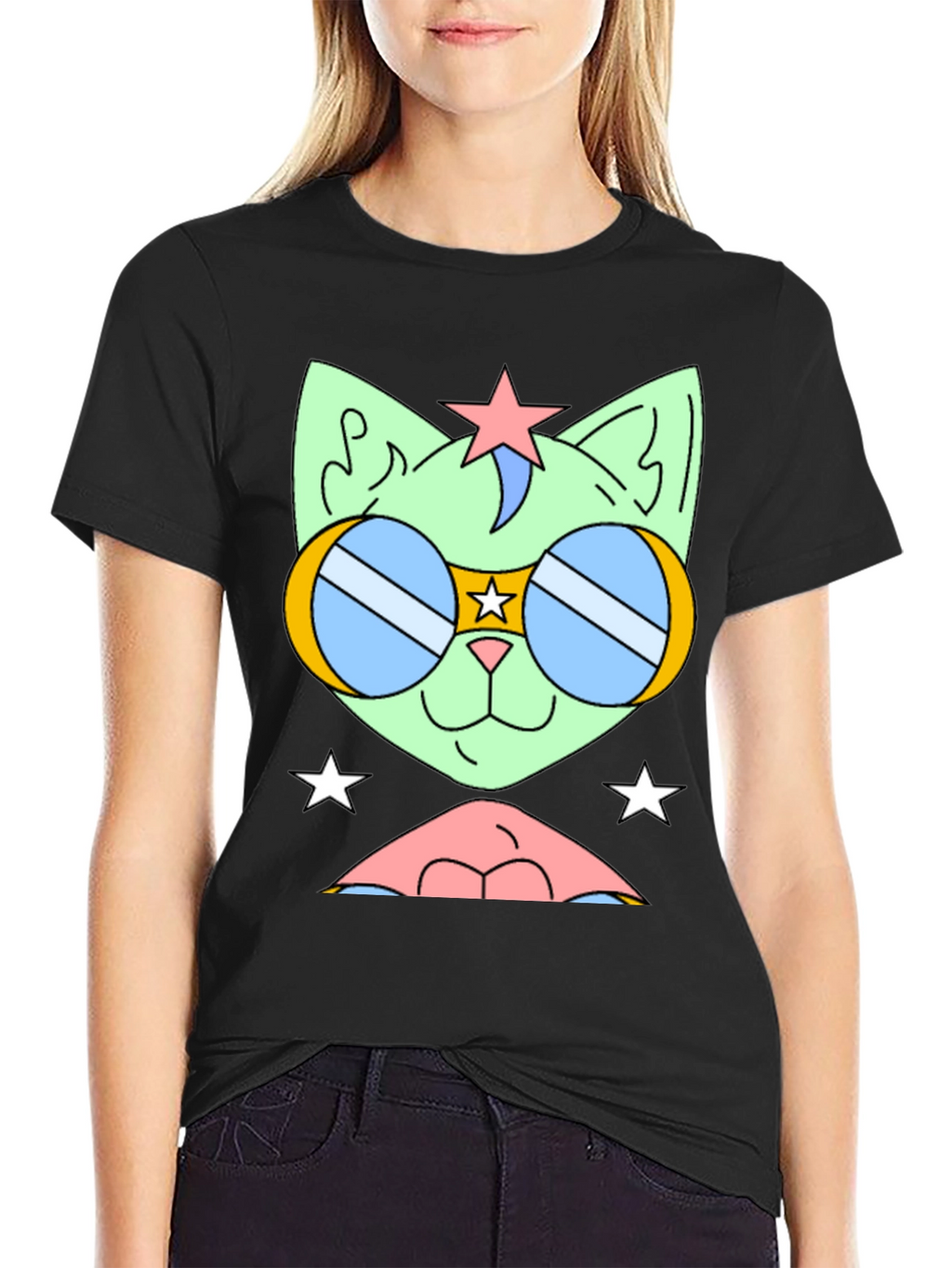 Cool Cat Tee: Retro Star Sunglasses Graphic