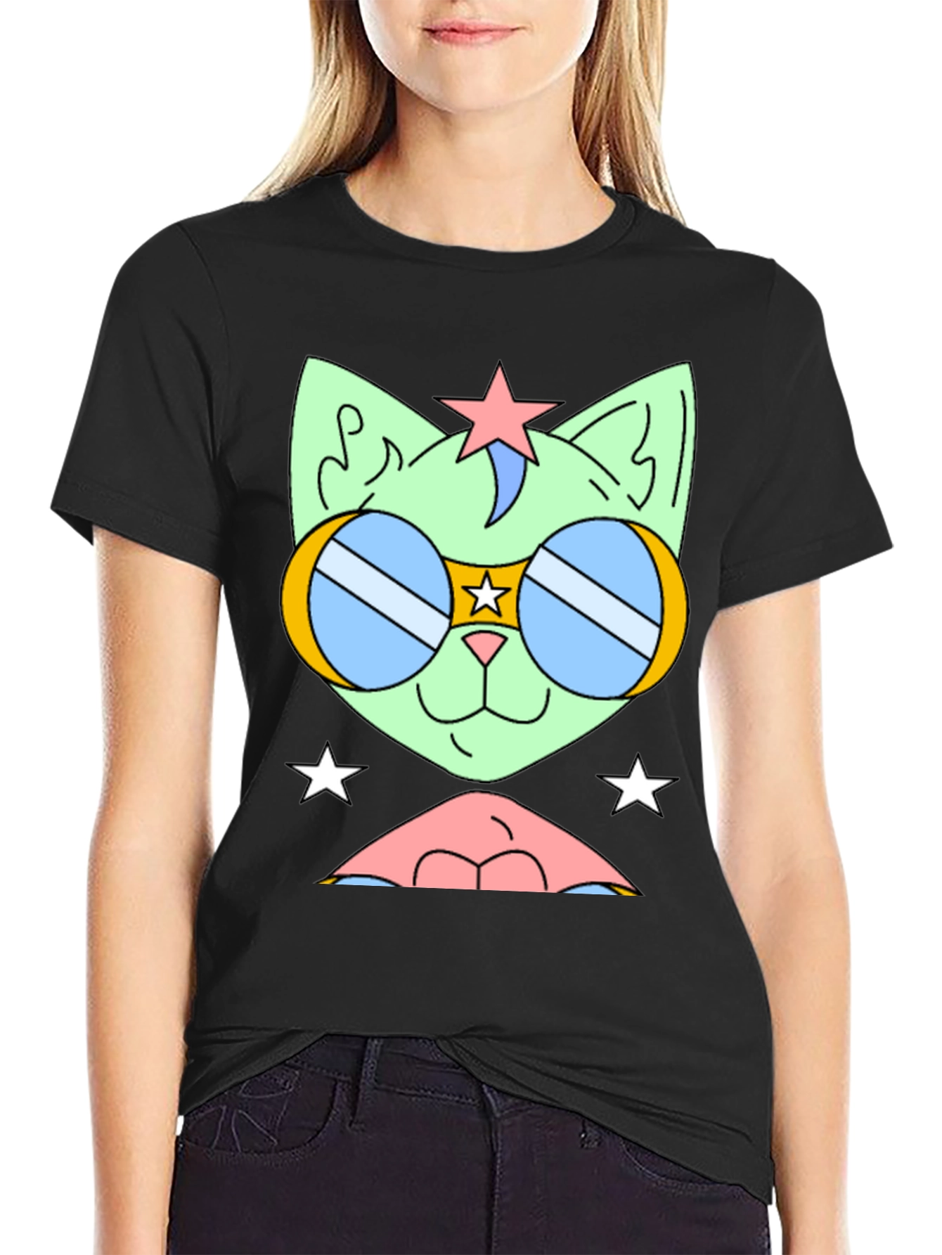 Cool Cat Tee: Retro Star Sunglasses Graphic