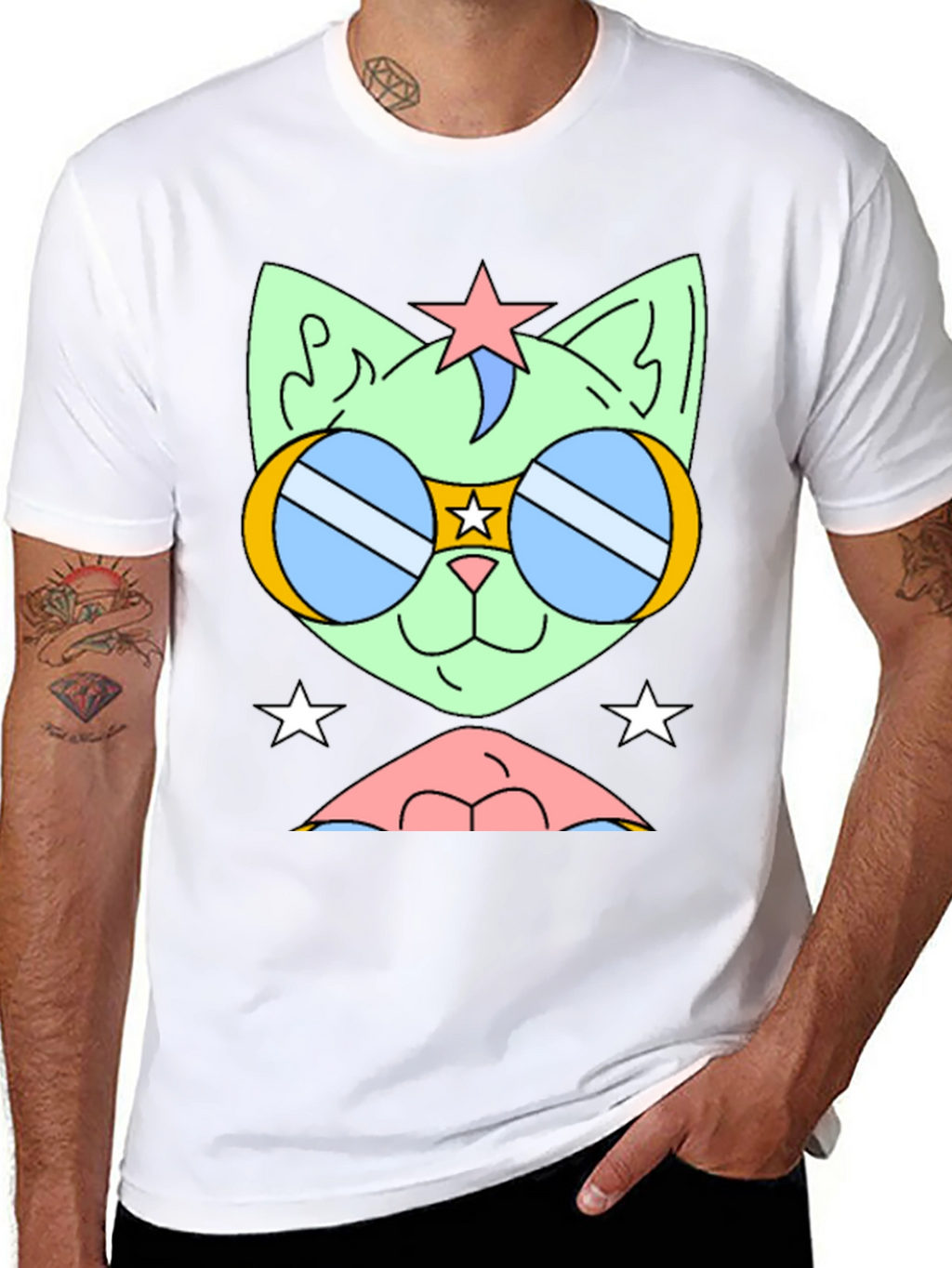 Cool Cat Tee: Retro Star Sunglasses Graphic