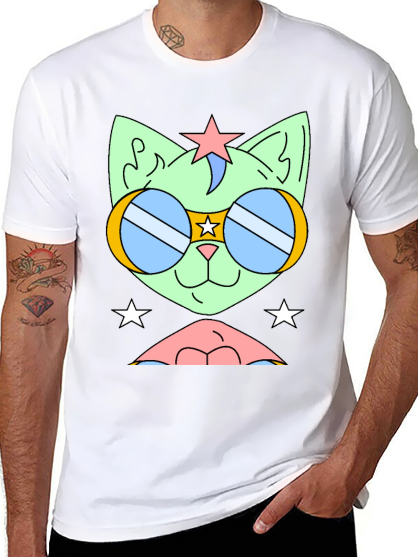 Cool Cat Tee: Retro Star Sunglasses Graphic