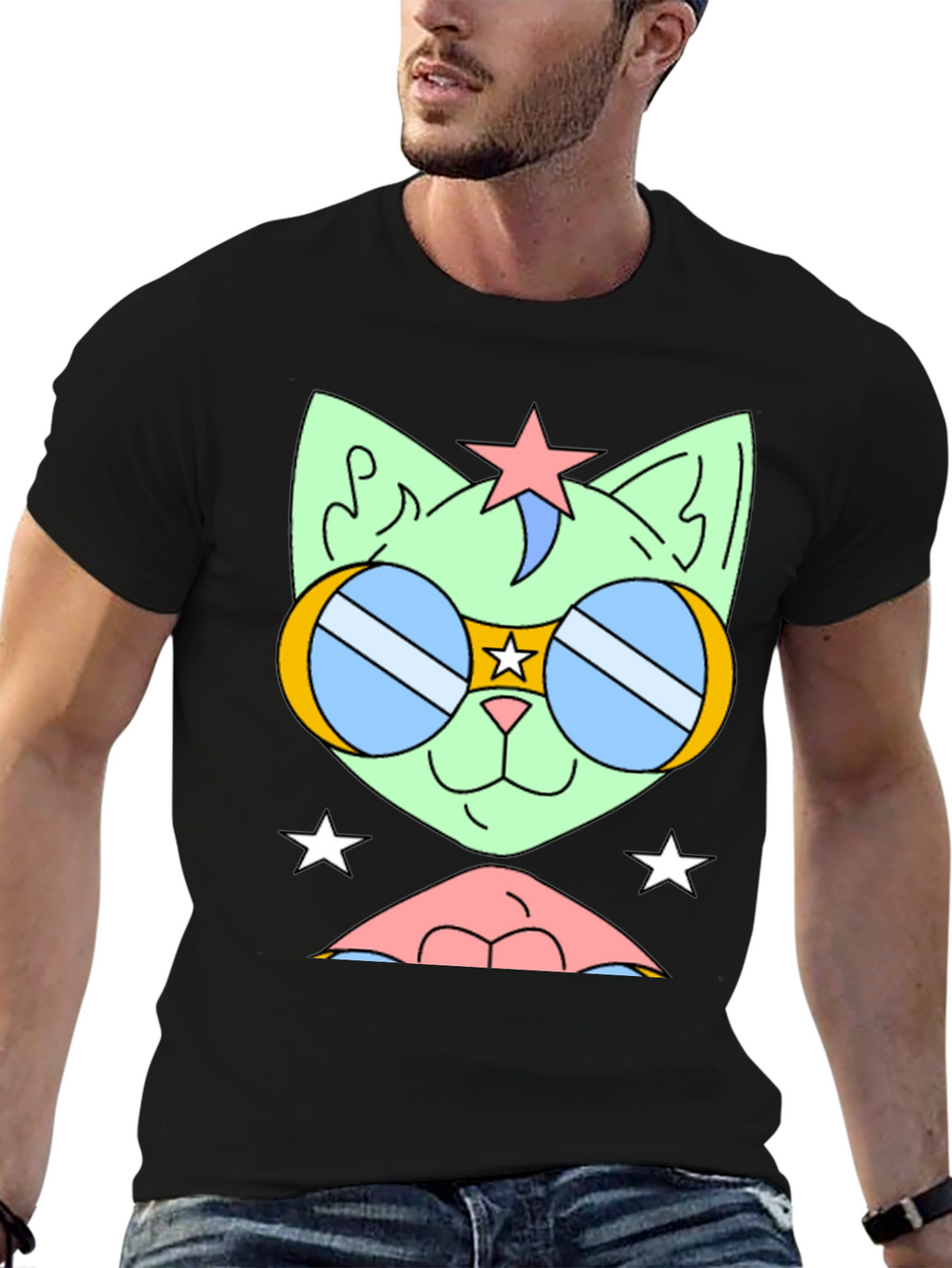 Cool Cat Tee: Retro Star Sunglasses Graphic