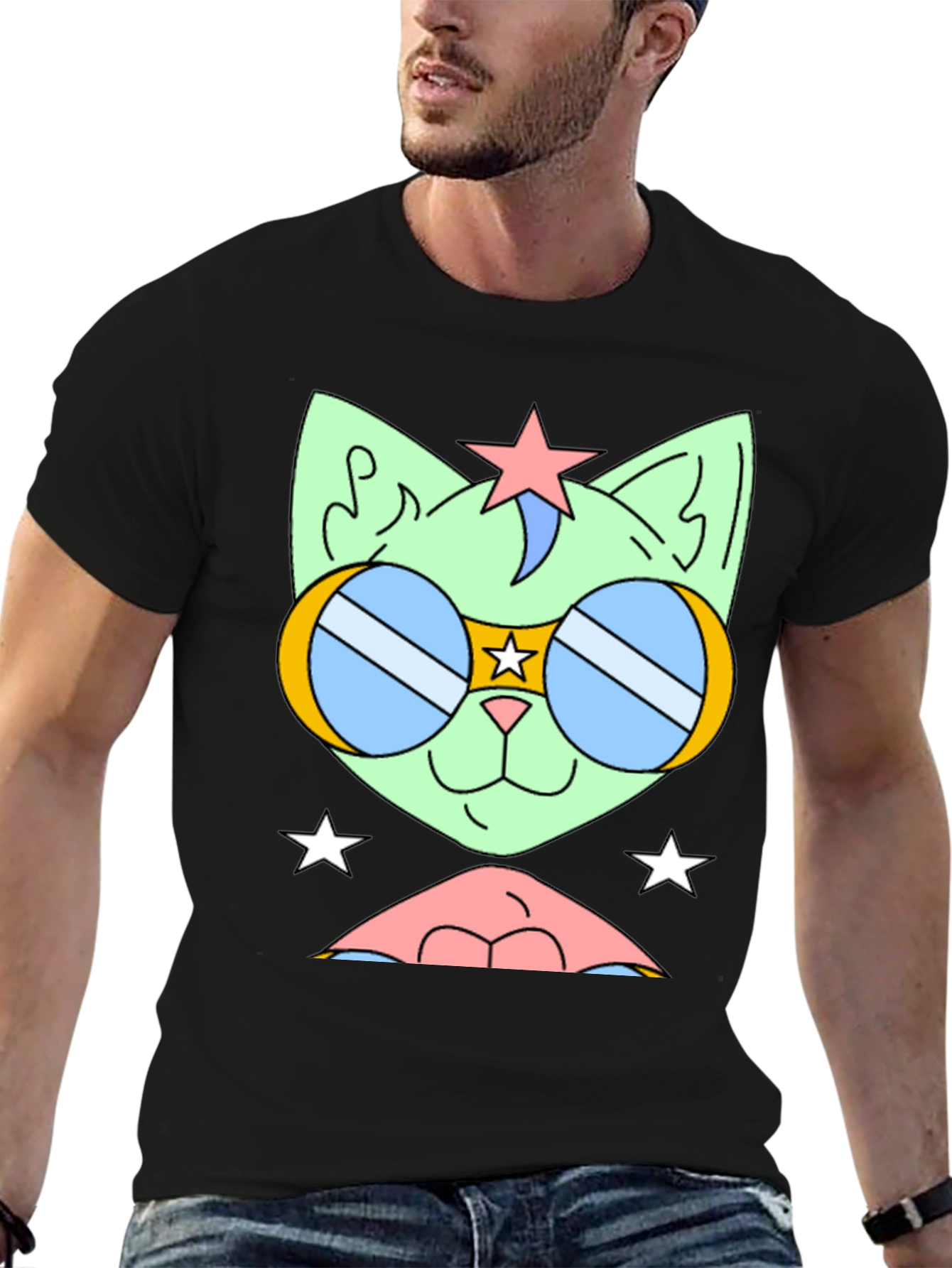 Cool Cat Tee: Retro Star Sunglasses Graphic