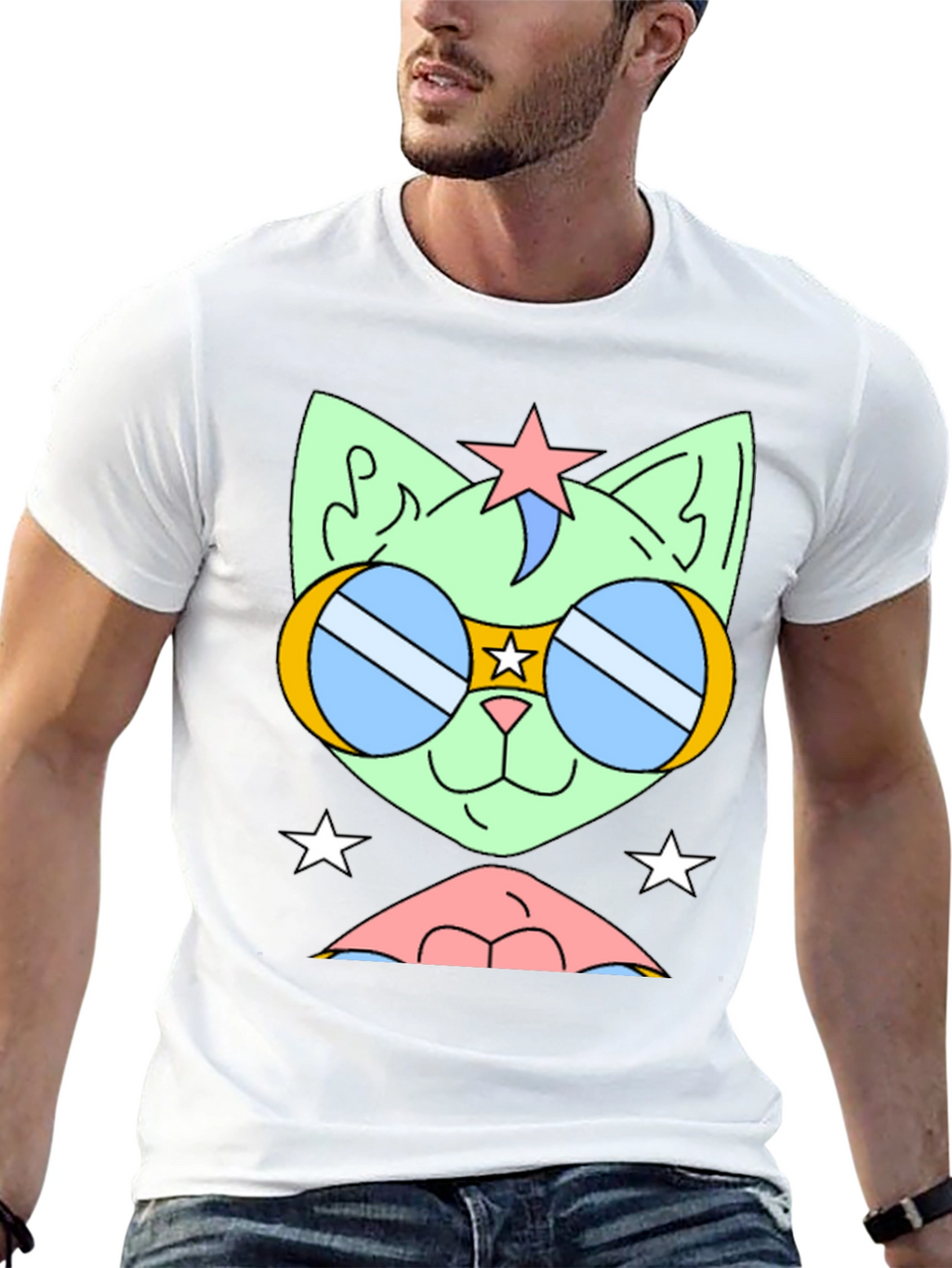 Cool Cat Tee: Retro Star Sunglasses Graphic