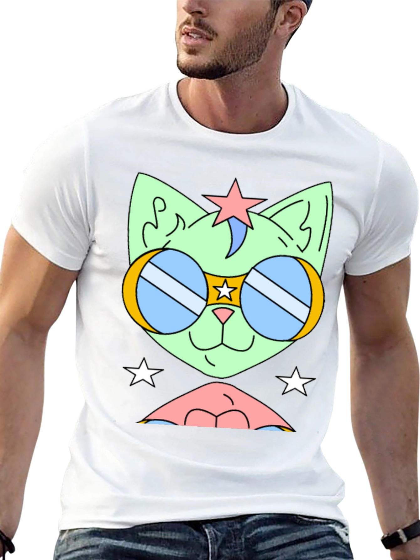 Cool Cat Tee: Retro Star Sunglasses Graphic