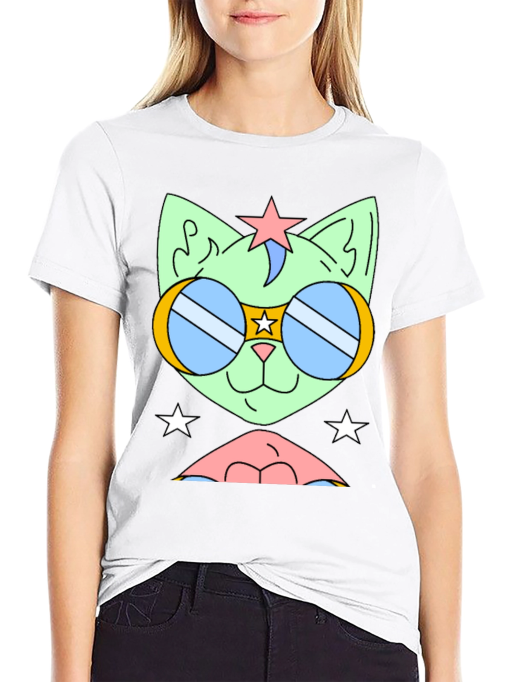 Cool Cat Tee: Retro Star Sunglasses Graphic
