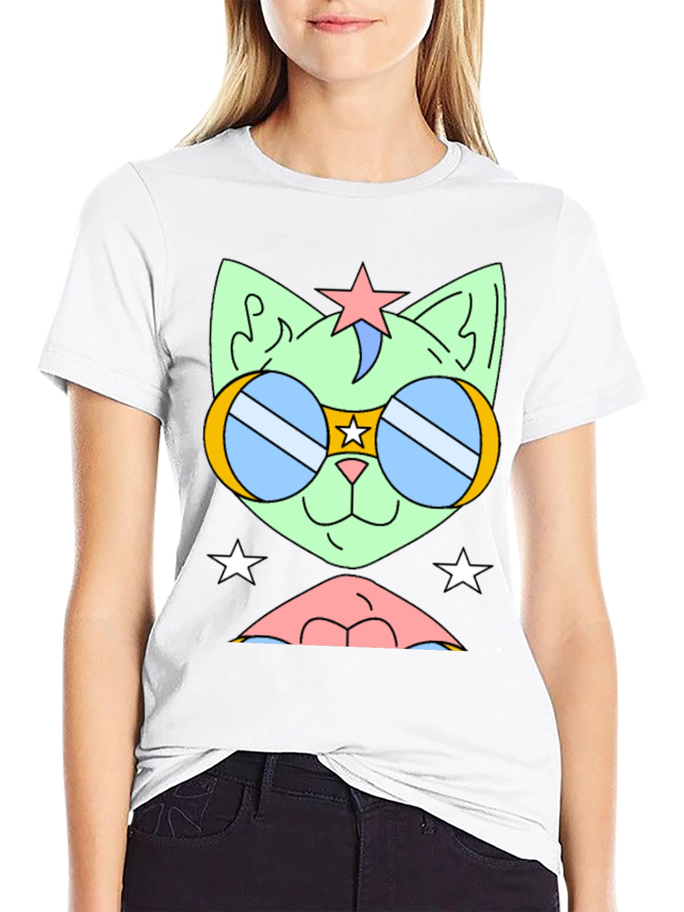 Cool Cat Tee: Retro Star Sunglasses Graphic