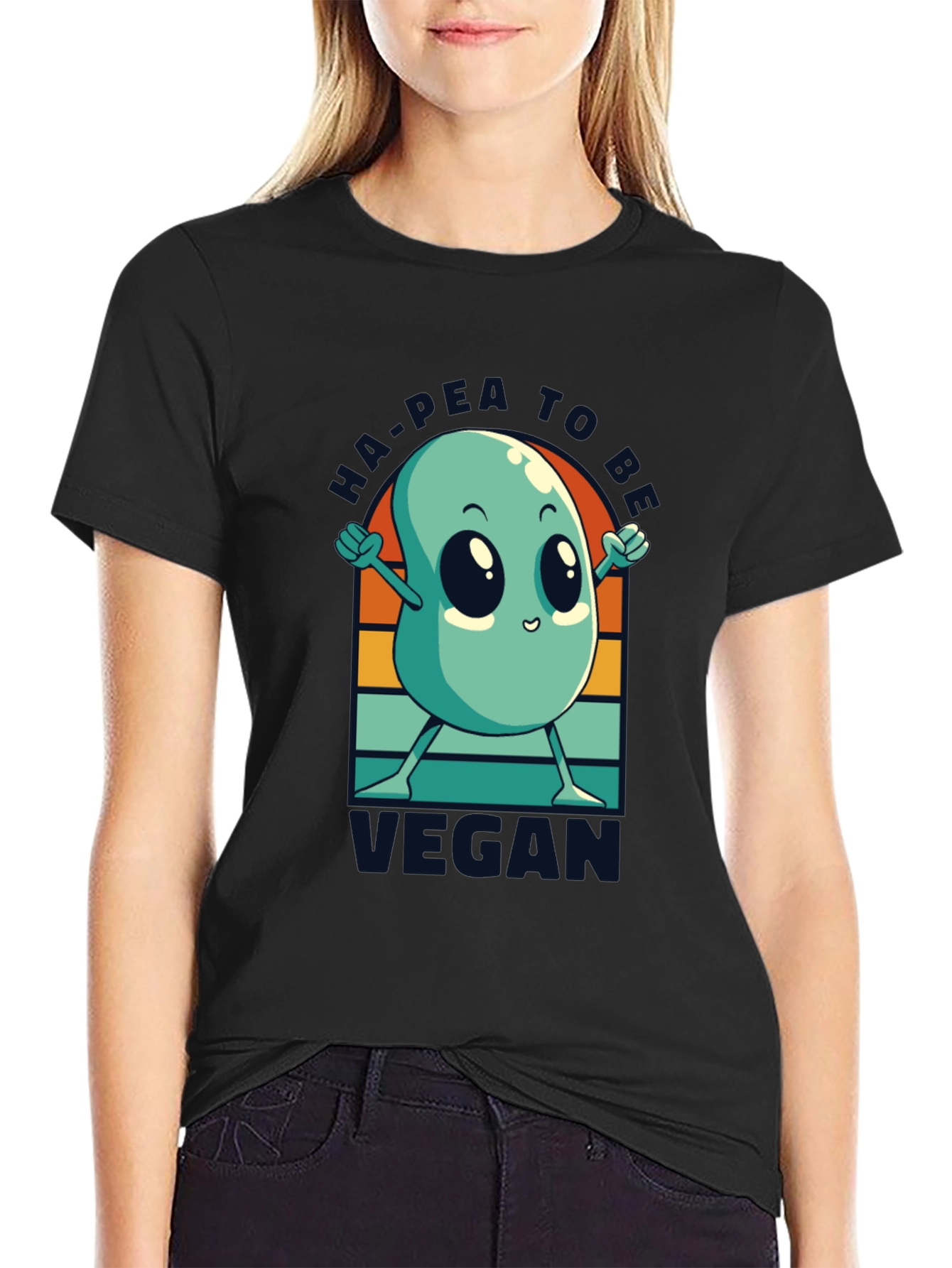 Ha-Pea to be Vegan T-Shirt -  Black