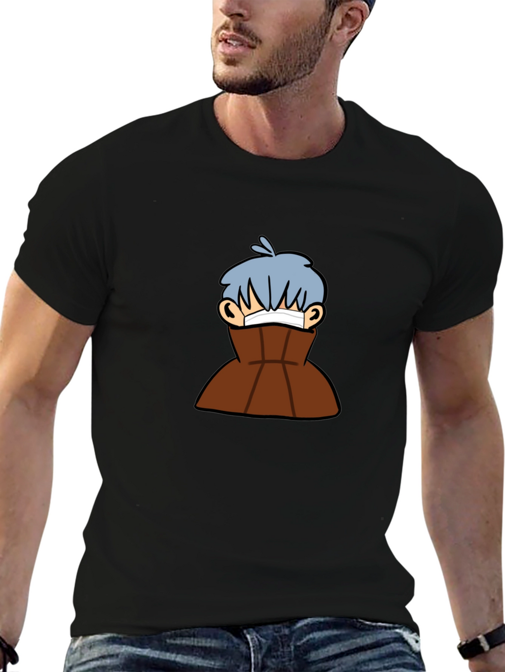 Black Graphic Tee - Cartoon Character