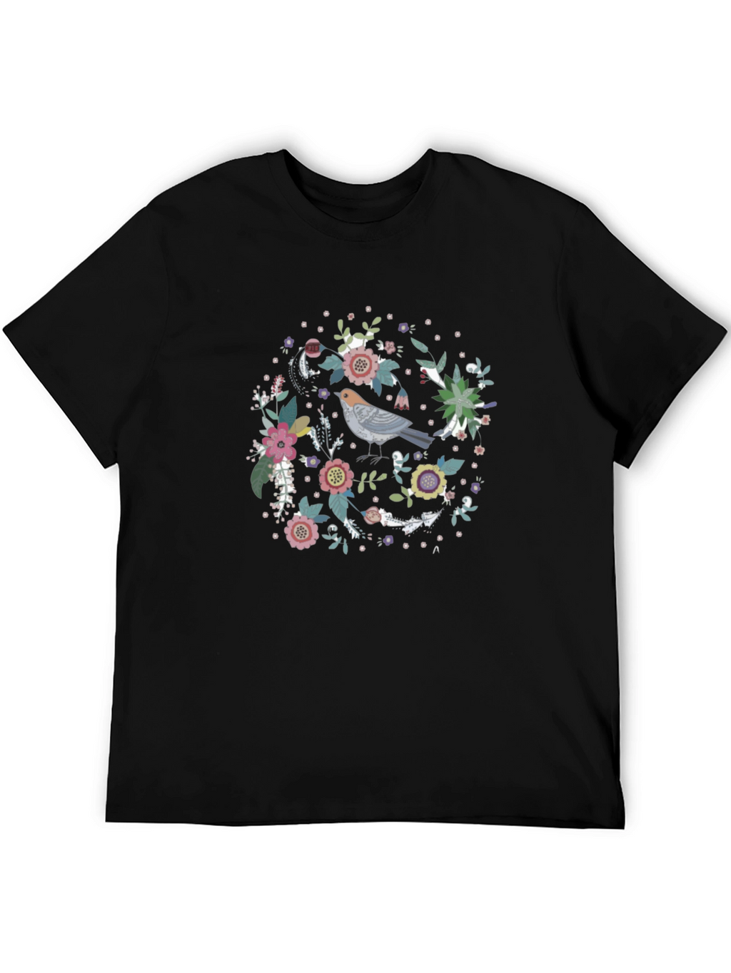 Floral Bird Graphic Tee - Black