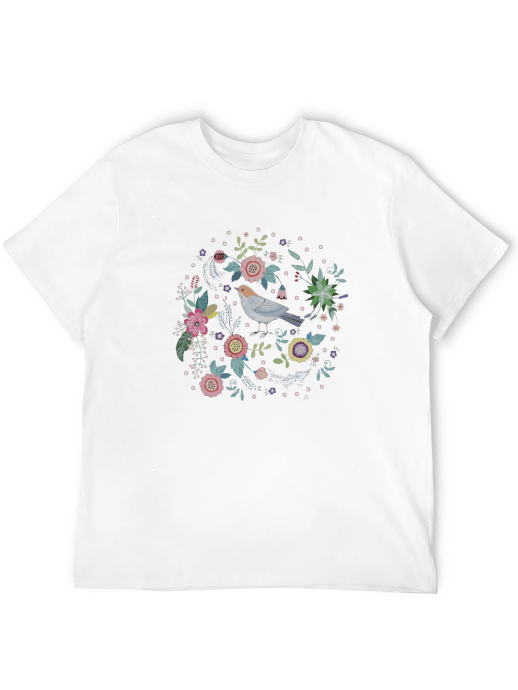 Floral Bird Graphic Tee - Black