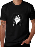 Abstract Graphic Print Tee - Black Casual T-Shirt