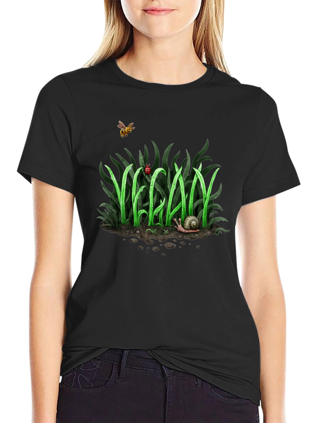 Vegan Nature Graphic T-Shirt - Black Crew Neck Tee