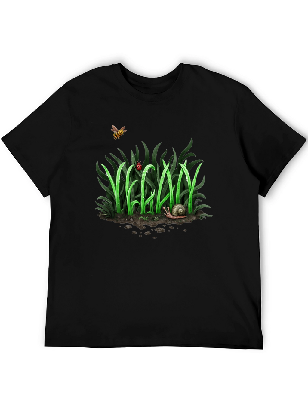 Vegan Nature Graphic T-Shirt - Black Crew Neck Tee