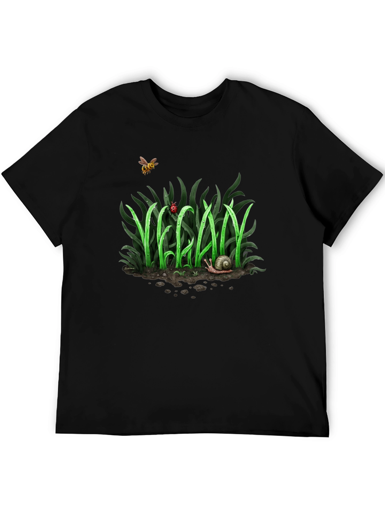 Vegan Nature Graphic T-Shirt - Black Crew Neck Tee