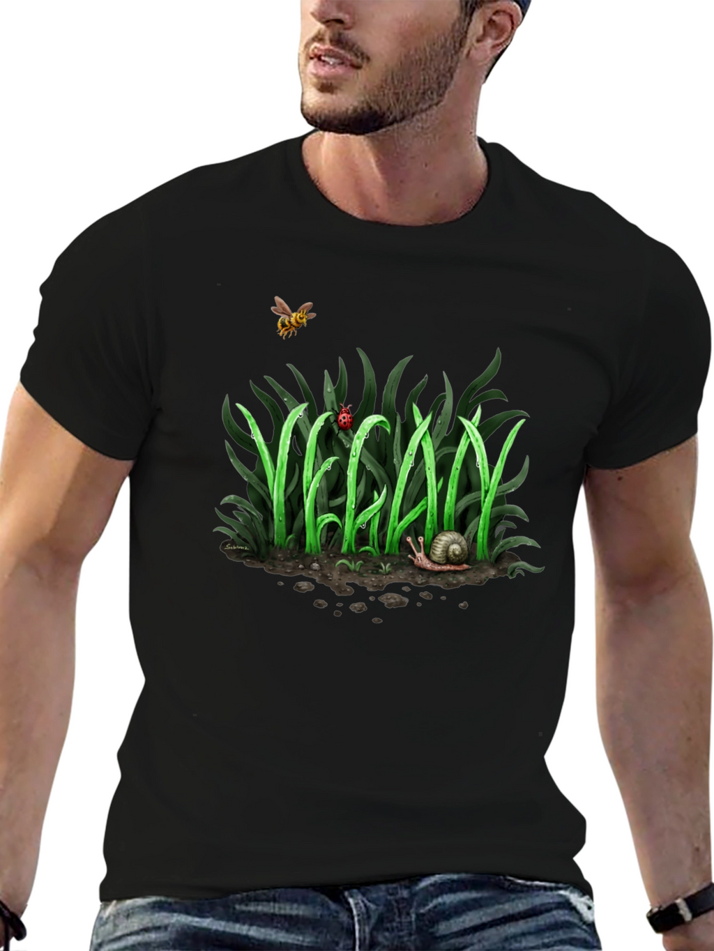 Vegan Nature Graphic T-Shirt - Black Crew Neck Tee