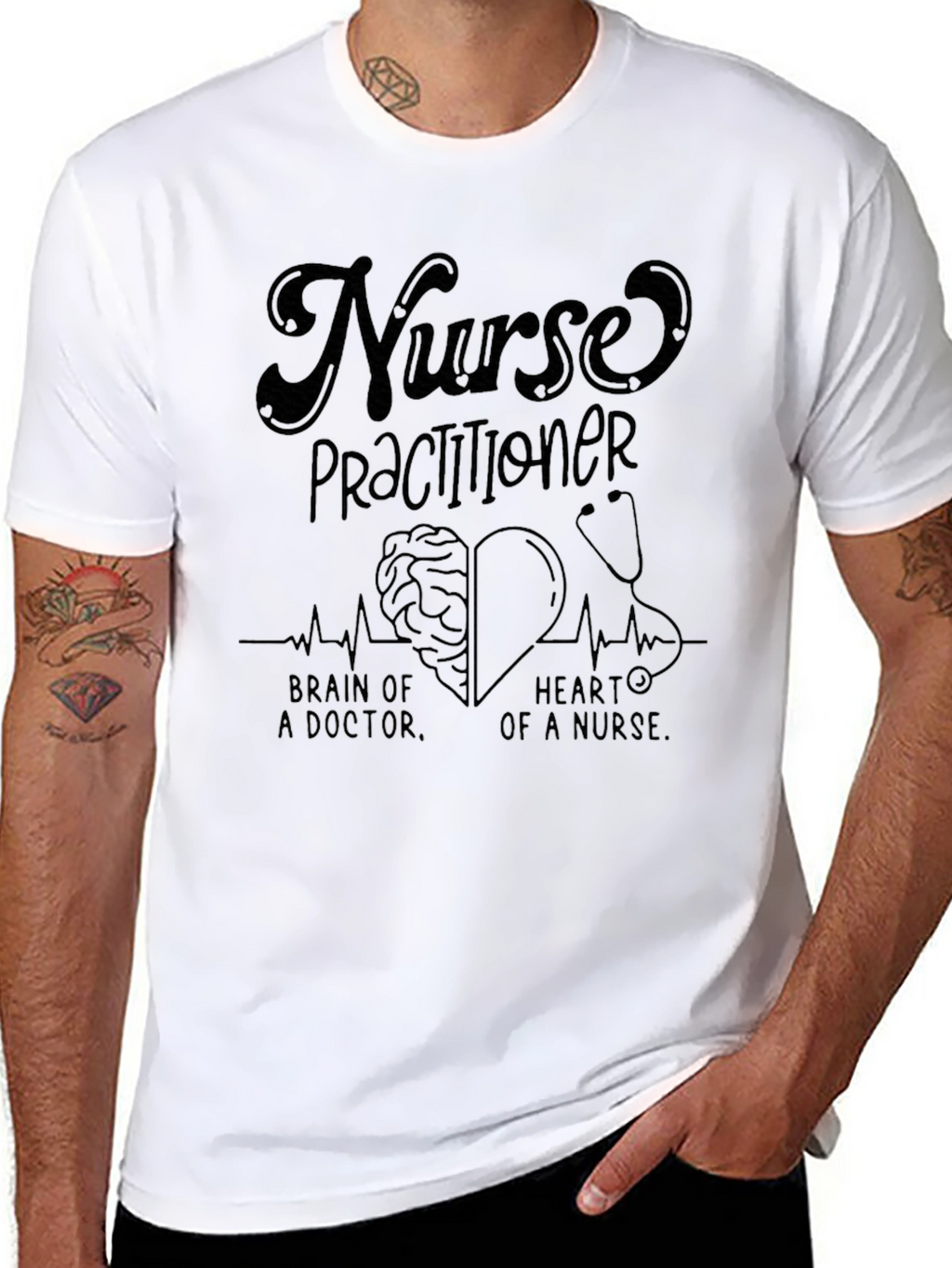Nurse Practitioner T-Shirt - Brain & Heart Design