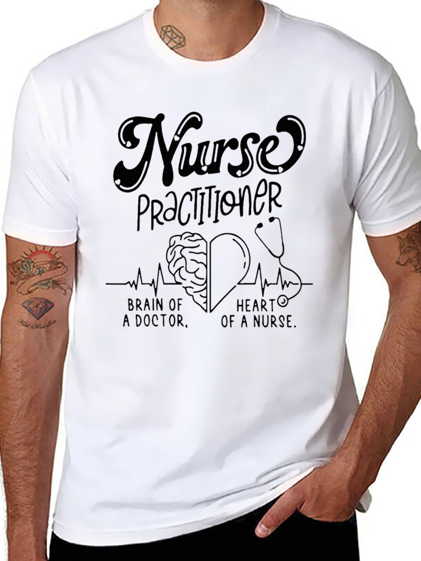Nurse Practitioner T-Shirt - Brain & Heart Design