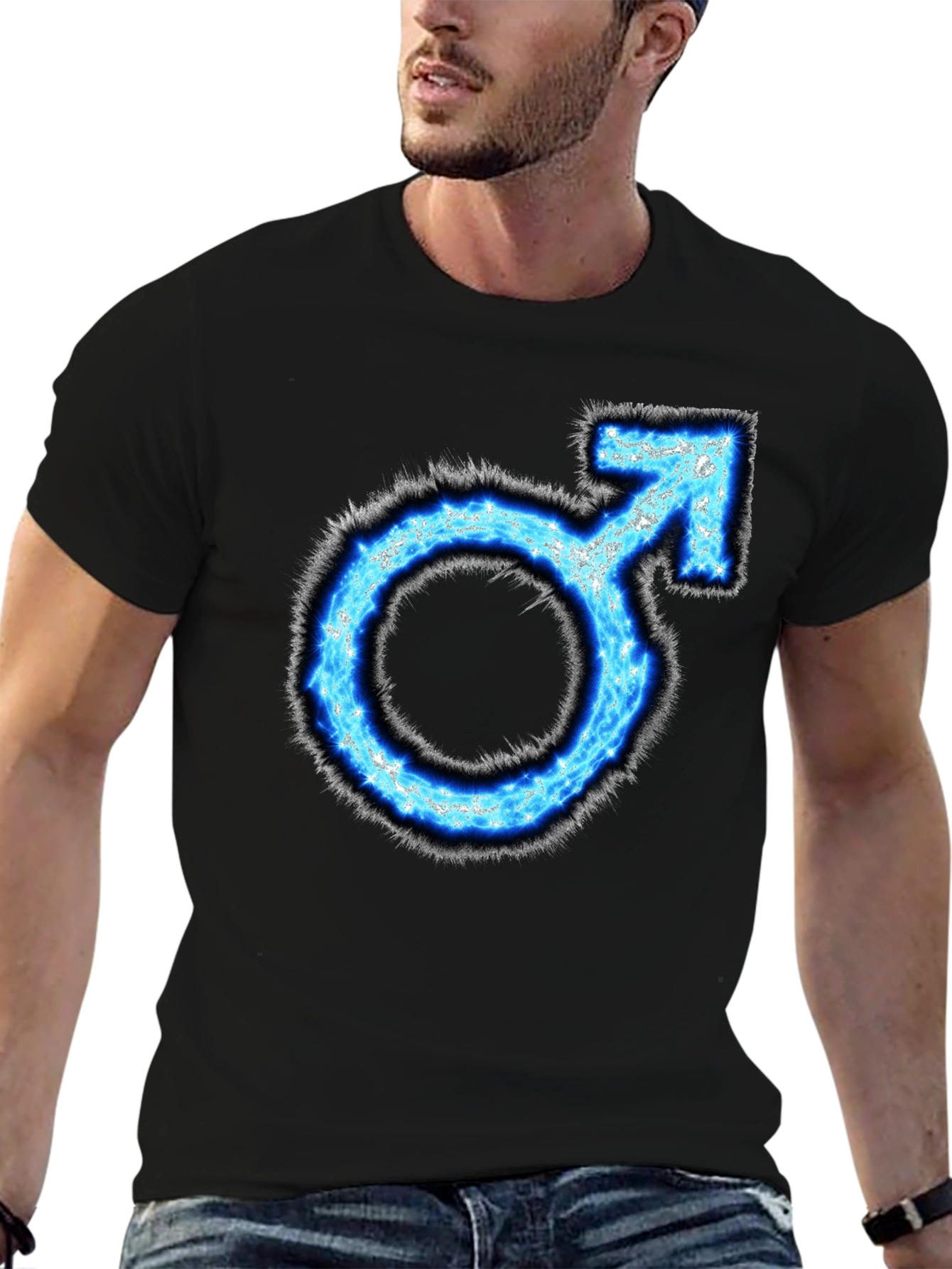 Mens Black T-shirt with Blue Male Symbol