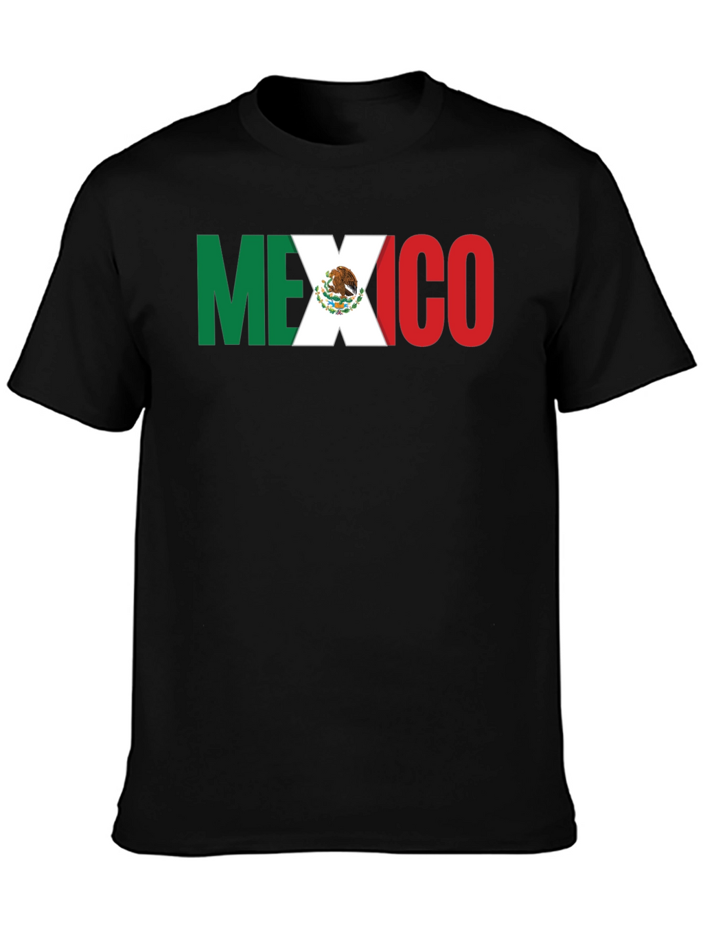 Mexico Flag T-Shirt - Black Crew Neck