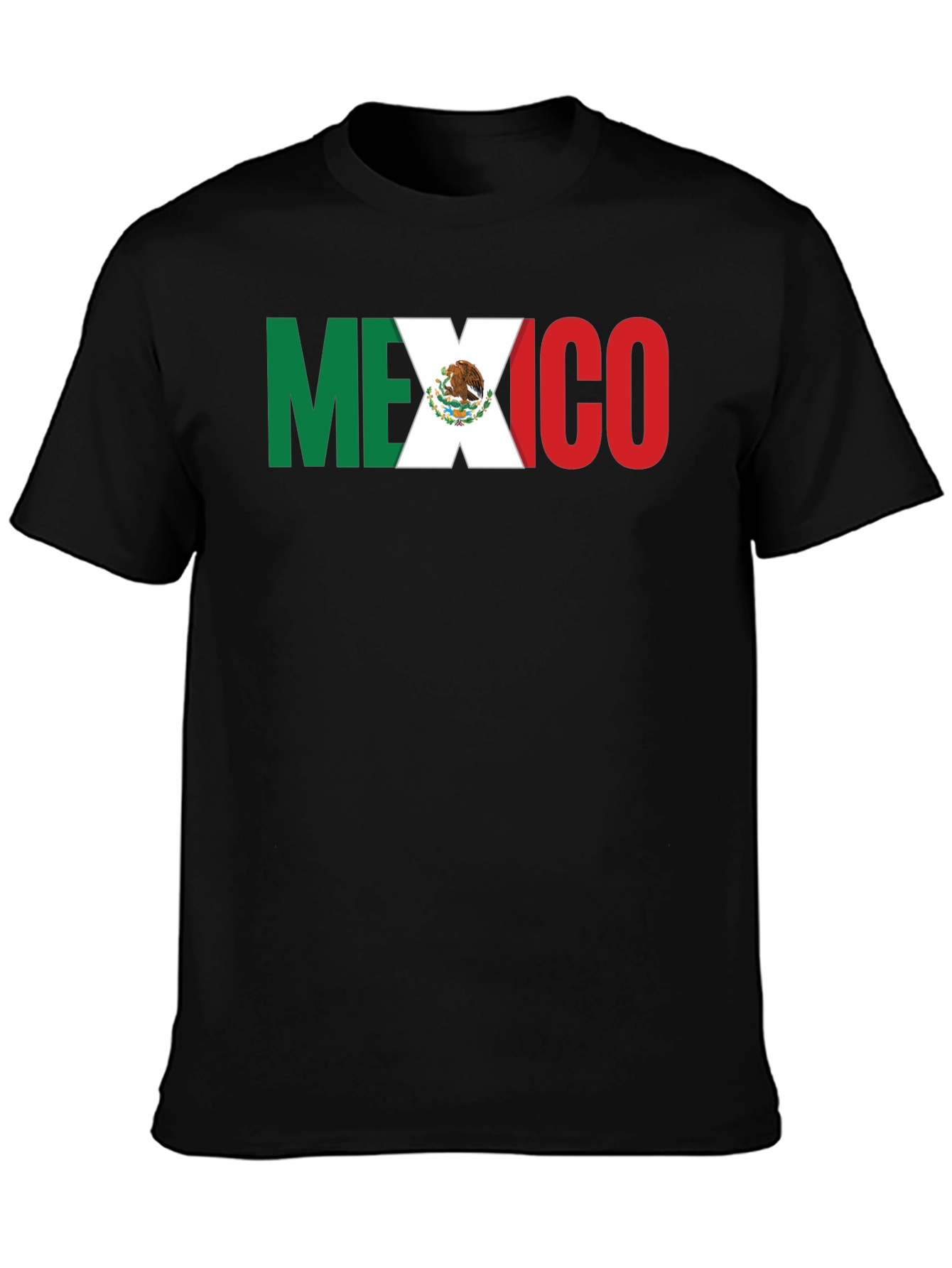 Mexico Flag T-Shirt - Black Crew Neck